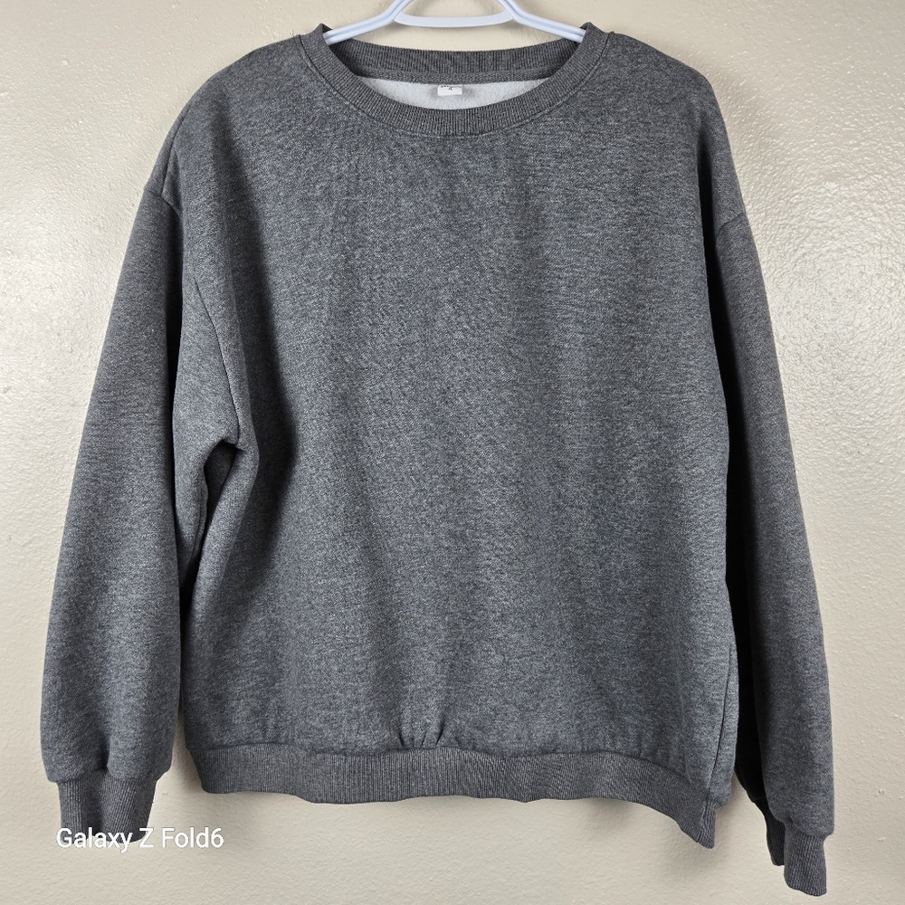 ANRABESS Women’s Fleece Crewneck Sweatshirt XL Gray Cozy Pullover Loungewear